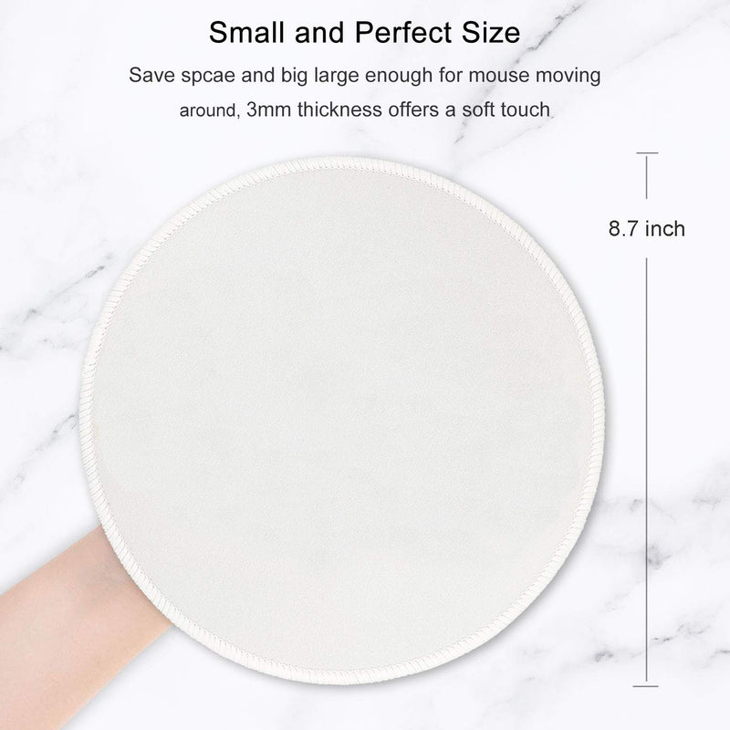 Hsurbtra White Mouse Pad, Premium-Textured Small Round Mousepad 22 x 22 cm, Stitched Edge Anti-slip Waterproof Rubber Mouse Mat, Pretty Cute Mouse Pad for Office Home Gaming Laptop Men Women Kids