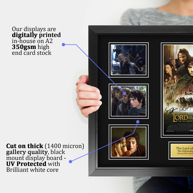 HWC Trading FR A2 Lord of the Rings - Fellowship of the Ring Gifts Printed Signed Autograph Presentation Display Montage for Movie Memorabilia Fans - A2 Framed