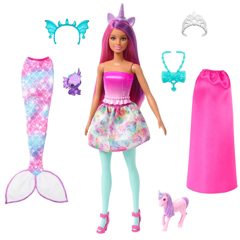 Barbie Doll, Mermaid Toys, Barbie Clothes and Accessories, Fantasy Dress-Up Set, Baby Unicorn and Dragon Pets, HLC28