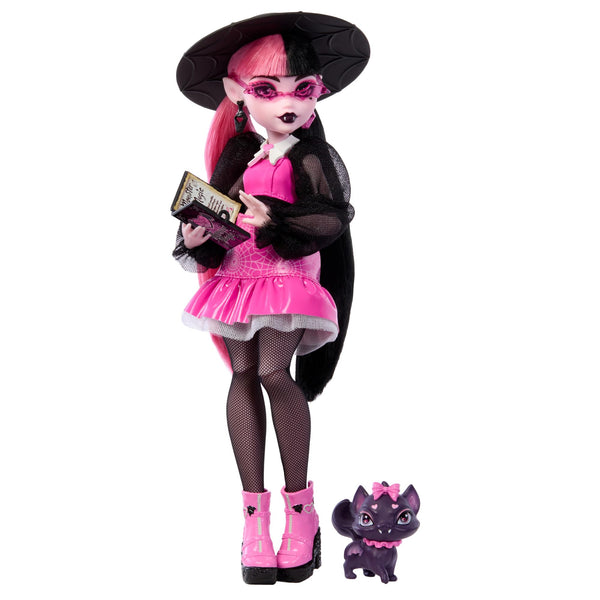 Monster High Draculaura Doll with Pet Bat-Cat Count Fabulous and Accessories like Backpack, Spell Book, Bento Box and More, HRP64