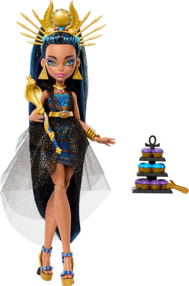 Monster High Monster Ball Doll, Cleo De Nile in Party Dress with Themed Accessories Including Scepter & Cupcakes