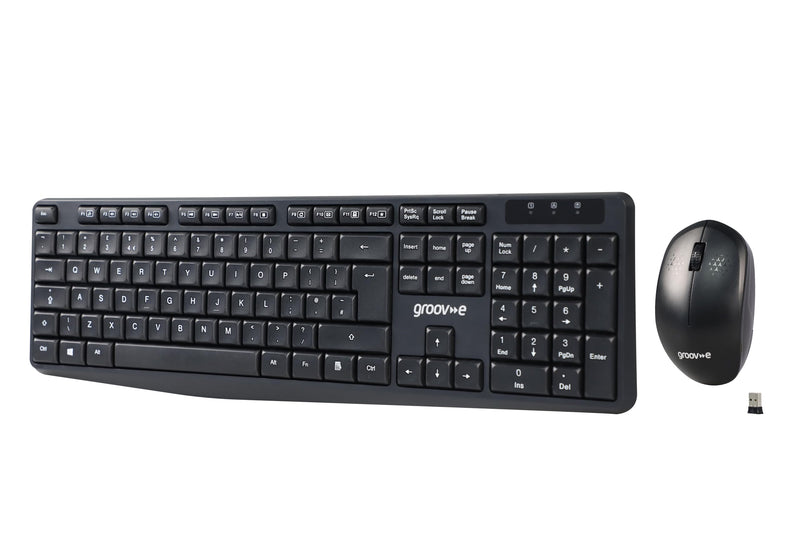 Groov-e Wireless Keyboard and Mouse Combo - Computer Accessories for Laptops and PCs, Ergonomic Design, Silent Keys, 2.4G Wireless Connection, Compact Mouse, Qwerty Keyboard - Black