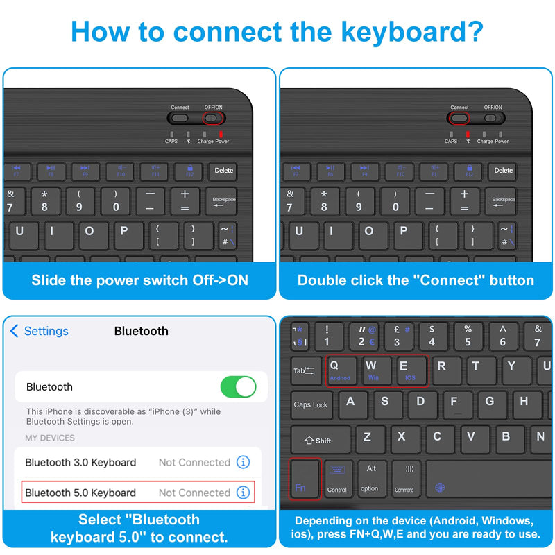 Wireless Bluetooth Keyboard - UK layout Keyboard for iOS iPad, iPad Pro, iPad Air, Mac, Android Tablet Samsung Galaxy, Xiaomi, Huawei, Lenovo, Black