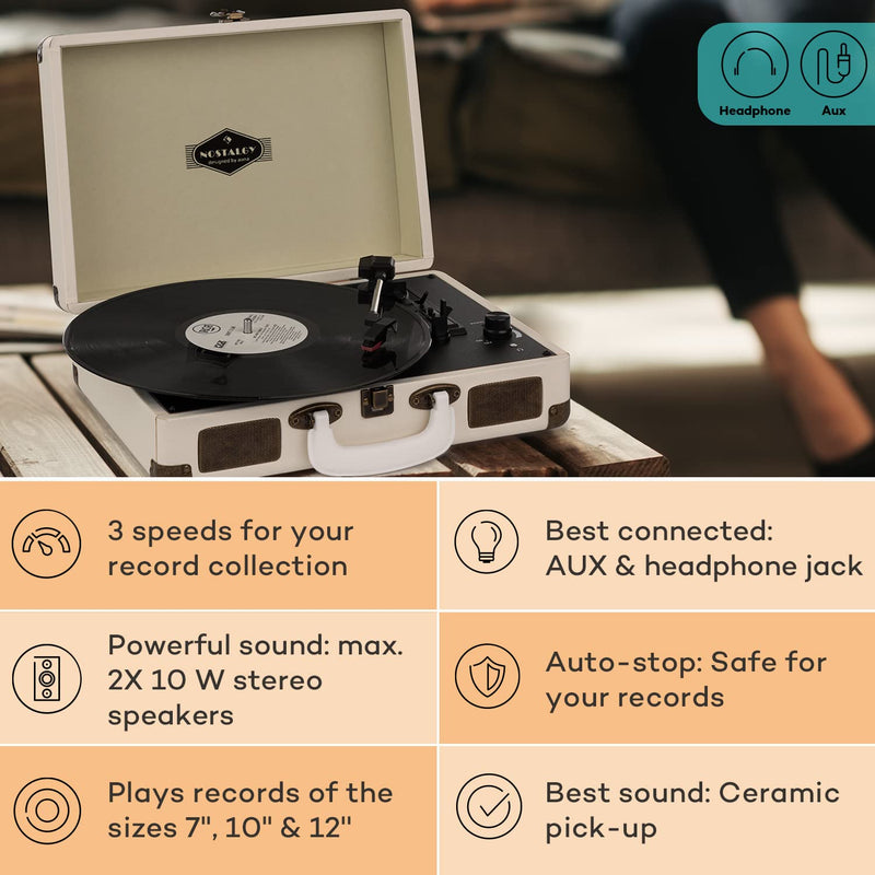 Auna Vinyl Record Player, Vinyl Records Turntable Record Players for Vinyl with Speakers, Home Audio Record Players, Portable Retro Vintage USB Turntable, AUX, Speakers Stereo Systems with Turntable