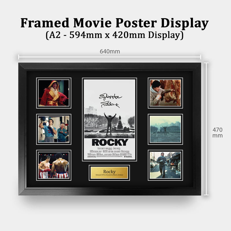 HWC Trading FR A2 Rocky 1 Gifts Printed Signed Autograph Presentation Display Montage for Movie Memorabilia Fans - A2 Framed