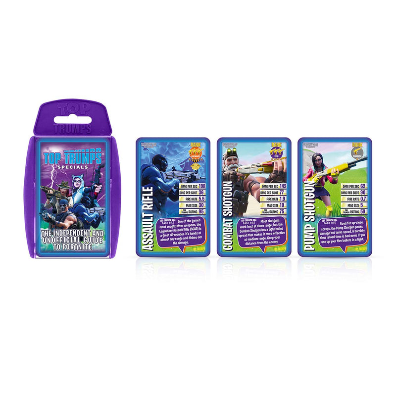 Top Trumps The Independent and Unofficial Guide To Fortnite Specials Card Game, learn facts about weapon grades, fire rate and more, educational gamer gifts and toys for Boys and Girls Aged 6 plus