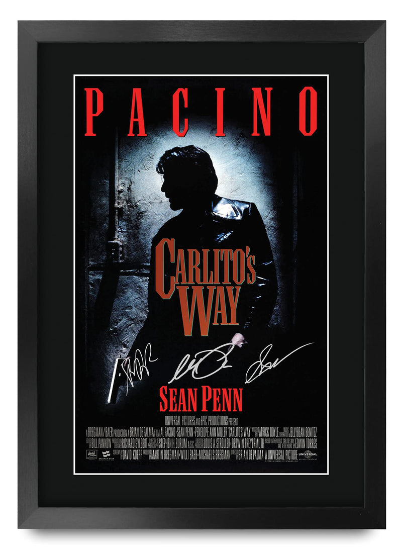 HWC Trading Carlitos Way The Cast Al Pacino Sean Penn Brian De Palma Gifts Printed Poster Signed Autograph Picture for Movie Memorabilia Fans - A3 Framed