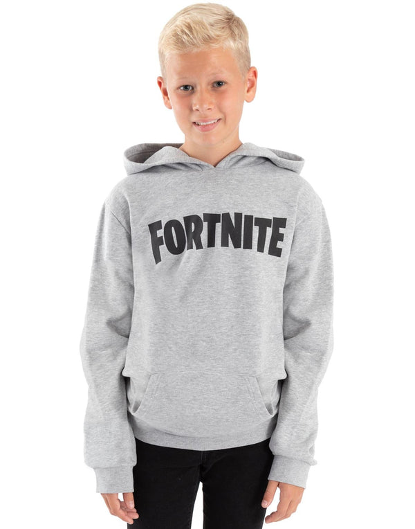 Fortnite Hoodie For Boys & Girls | Kids Battle Royale Logo Grey Blue or Black Sweatshirt With Drawstring Hood | Video Game Merchandise Clothing
