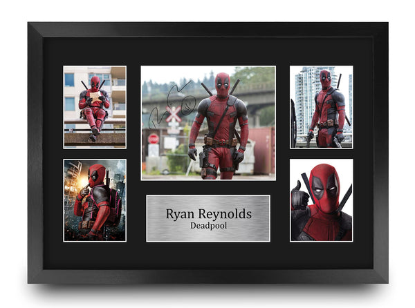 HWC Trading FR A3 Ryan Reynolds Deadpool Presents Printed Signed Autograph Picture for Movie Memorabilia Fans - A3 Framed