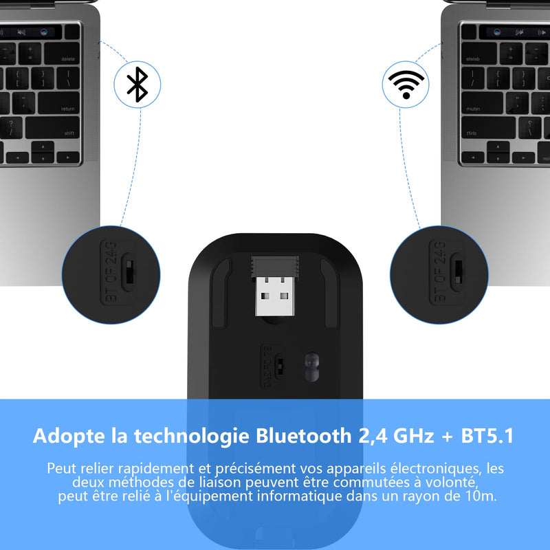 Wireless Mouse Silent Clicks,Bluetooth Mouse 2.4GHZ,Wireless Mouse for Laptop 3 DPI 7 Colors,Computer Mouse USB C for Laptop/PC/Apple/MAC