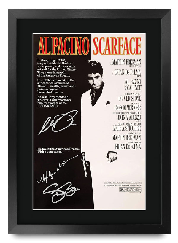 HWC Trading A3 FR Scarface Movie PosterAl Pacino Steven Bauer Michelle Pfeiffer Signed Gift FRAMED A3 Printed Autograph Film Gifts Print Photo Picture Display…