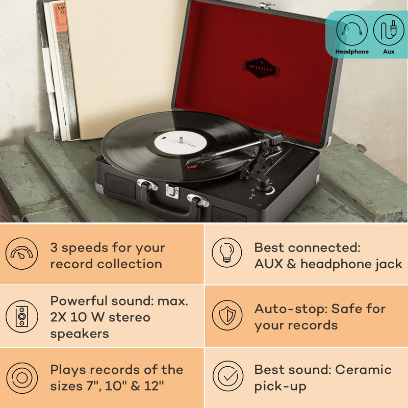 Auna Vinyl Record Player, Vinyl Records Turntable Record Players for Vinyl with Speakers, Home Audio Record Players, Portable Retro Vintage USB Turntable, AUX, Speakers Stereo Systems with Turntable