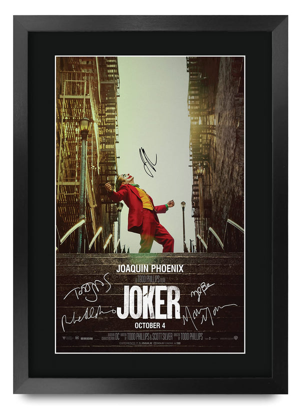 HWC Trading Joker The Cast Joaquin Phoenix Zazie Beetz Marc Maron Todd Phillips Gifts Printed Poster Signed Autograph Picture for Movie Memorabilia Fans - A3 Framed