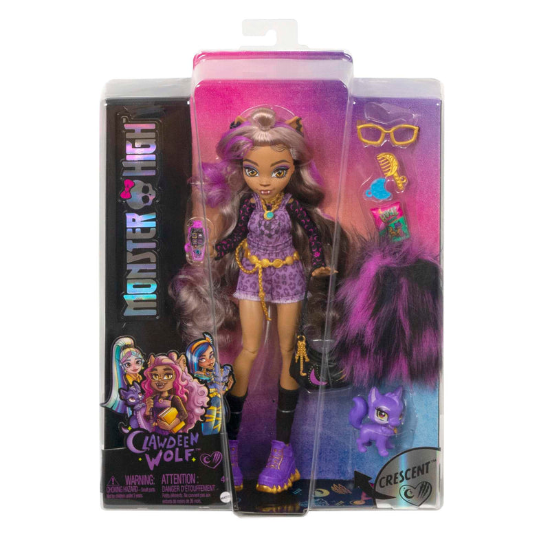 Monster High Crescent Clawdeen Wolf Doll, Fashion Werewolf Doll with Pink and Blonde Hair, Toy Pet and Doll Accessories, Toys for Ages 4 and Up, One Doll, HHK52