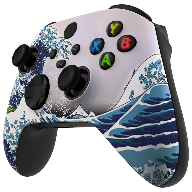 eXtremeRate ASR Version Custom Shell for Xbox Core Wireless Controller - Anti Sticks Rubbing Rings - Replacement Accessories Front Cover Faceplate for Xbox Series X & S Controller - The Great Wave