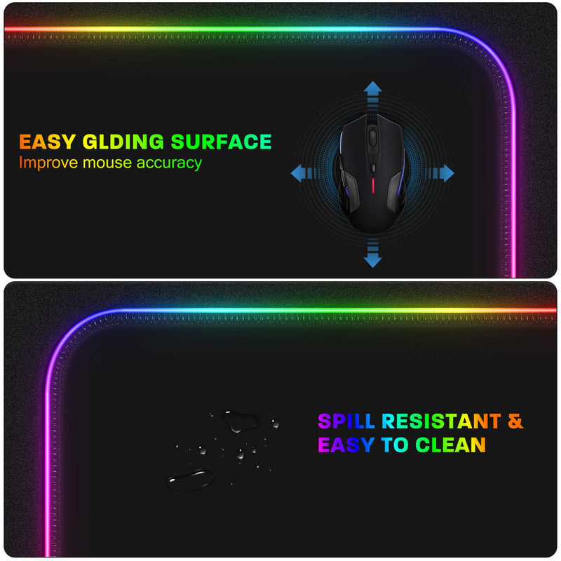 LeadsaiL Large RGB Gaming Mouse Mat, 800 * 300 * 4mm, 12 Light Modes, Non-slip, Spill-Resistant and Luminous Keyboard Mouse Mousepad, for Laser/Optical Mice