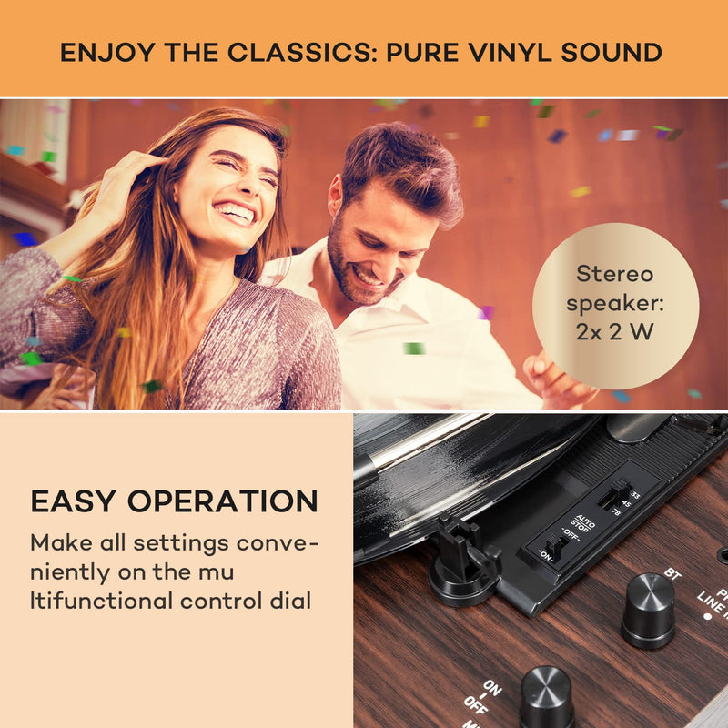 Auna Vinyl Record Player, Vinyl Records Turntable Record Players for Vinyl with Speakers, Home Audio Record Players, Retro Vintage Bluetooth Turntable, AUX, Speakers Stereo Systems with Turntable