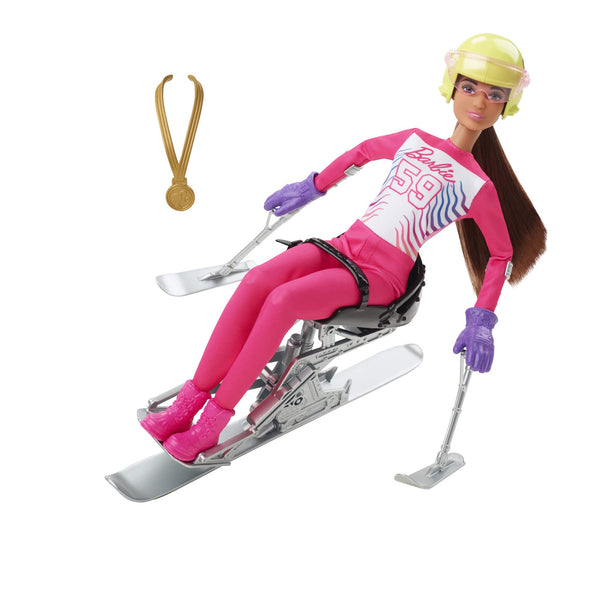 Barbie Winter Sports Para Alpine Skier Brunette Doll (12 in) with Shirt, Pants, Helmet, Gloves, Pole, Sit Ski & Trophy, Great Gift for Ages 3+