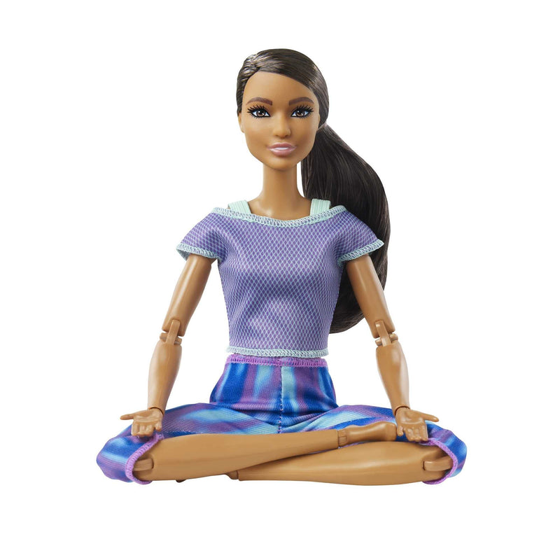 Barbie Made to Move Doll with 22 Flexible Joints & Curly Brunette Ponytail Wearing Athleisure-wear for Kids 3 to 7 Years Old, GXF06