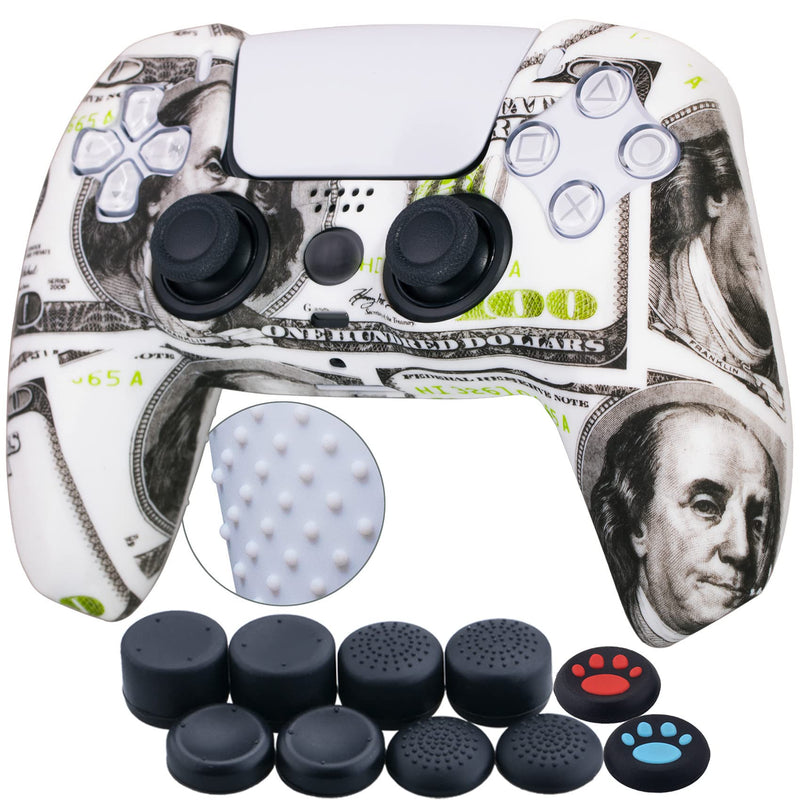 YoRHa Water Transfer Printing Silicone Thickened Cover Skin Case for PS5 Dualsense Controller x 1(US Dollars) with Thumb Grips x 10