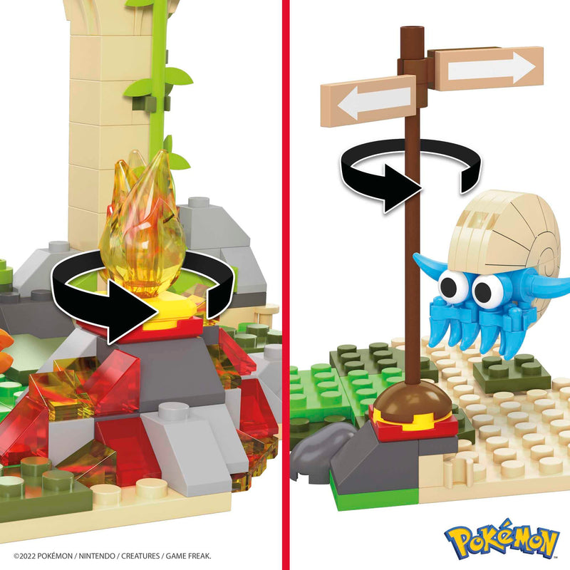 MEGA Pokémon Jungle Ruins building set, Cubone, Charmander and Omanyte figures, 464 compatible bricks and pieces connect with other worlds, toy gift set for boys and girls, ages 7 and up, HDL86