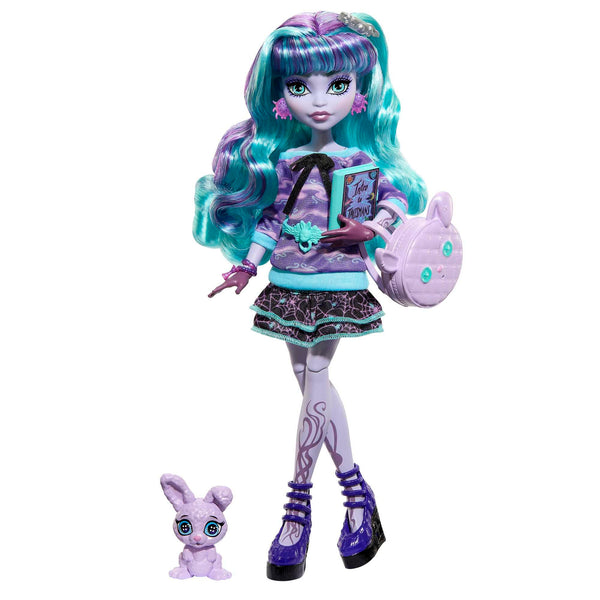 Monster High Doll and Sleepover Accessories, Twyla Doll with Pet Bunny Dustin, Creepover Party, HLP87