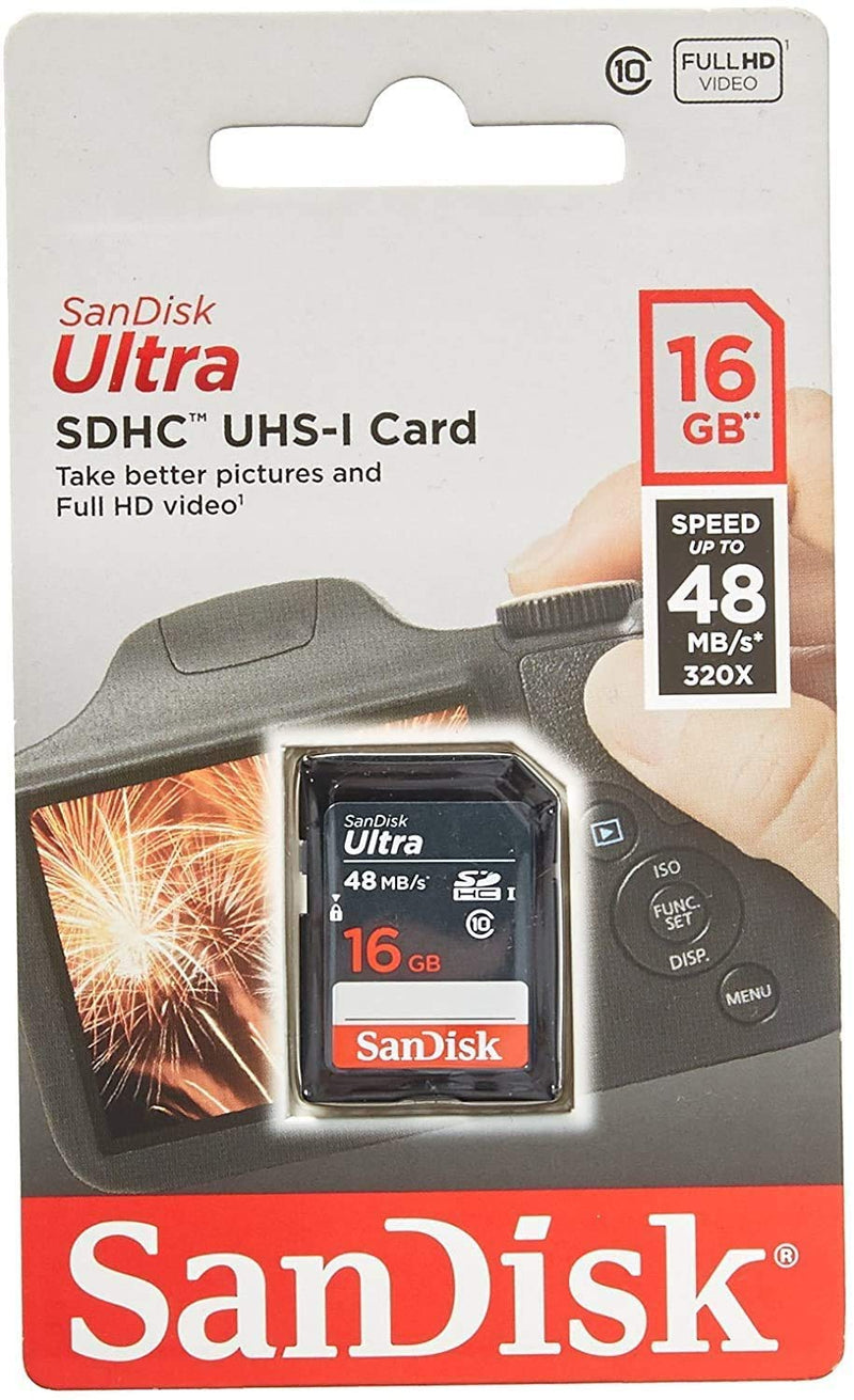 5 PACK - SanDisk Ultra 16GB SD SDHC Memory Flash Card UHS-I Class 10 Read Speed up to 48MB/s 320X SDSDUNB-016G-GN3IN Wholesale Lot + (5 Cases)