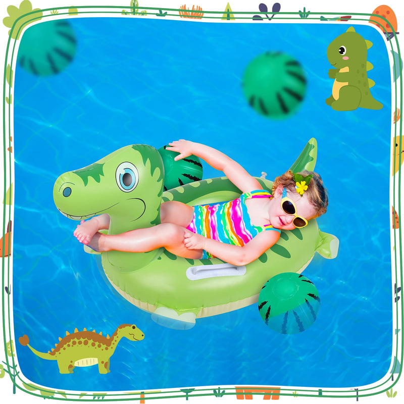 2Pack Pool Inflatables for Kids, Dinosaur Inflatable Swimming Ring Pool Floats with 12 Inch Beach Ball, Durable Rubber Ring Swim Ring Pool Toys for Summer Beach Pool Water Party