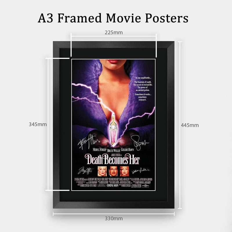 HWC Trading FR A3 Death Becomes Her Movie Poster Meryl Streep, Bruce Willis Gifts Printed Poster Signed Autograph Picture for Movie Memorabilia Fans - A3 Framed