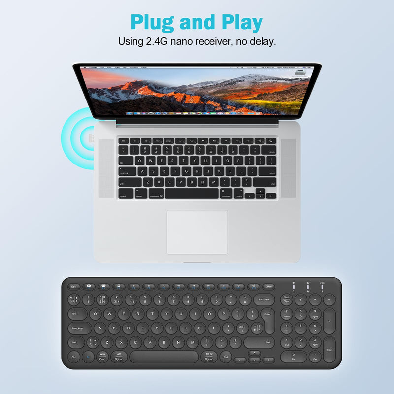 PINKCAT Wireless Keyboard, 2.4G/Bluetooth Keyboard Rechargeable Ultra Slim Keyboard with Numeric Keypad for Mac/Computer/Desktop/PC/Laptop/Surface/Smart TV/Notebook and Windows 10/8/7 - Black