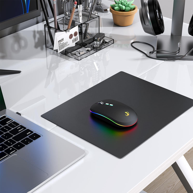 RIIKUNTEK Wireless Mouse for Laptop, 2.4G & Bluetooth Mouse Rechargeable with RGB Light, Silent Computer Mouse with Type-C Charging for PC, Laptop, iPad, Tablet, Black