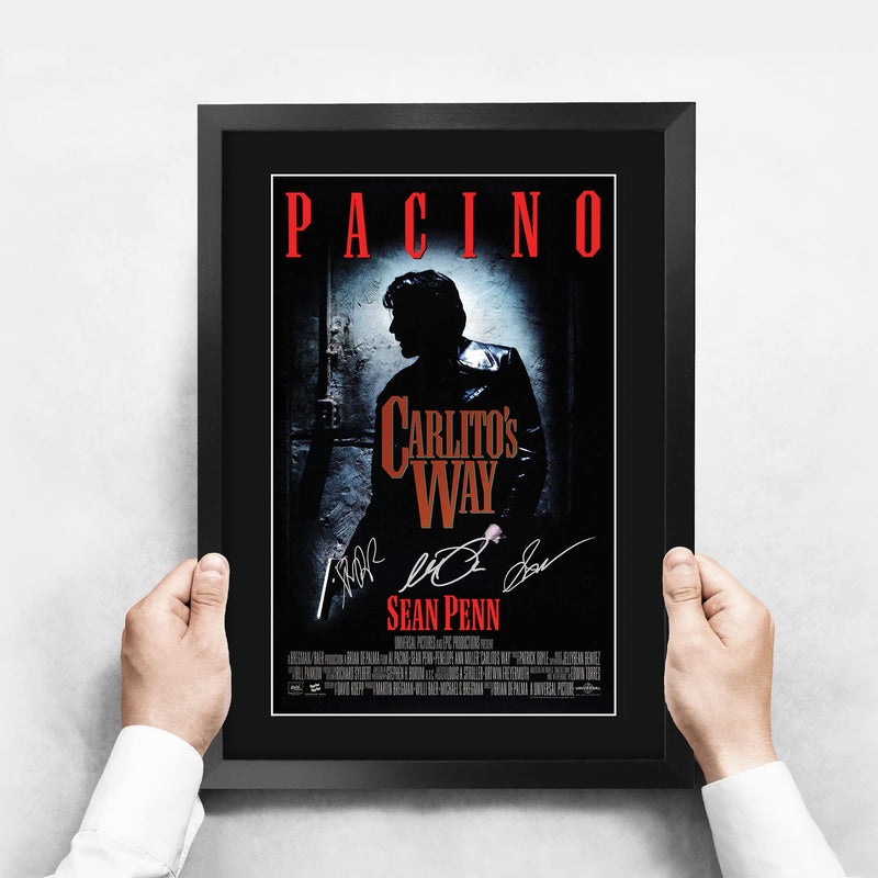 HWC Trading Carlitos Way The Cast Al Pacino Sean Penn Brian De Palma Gifts Printed Poster Signed Autograph Picture for Movie Memorabilia Fans - A3 Framed