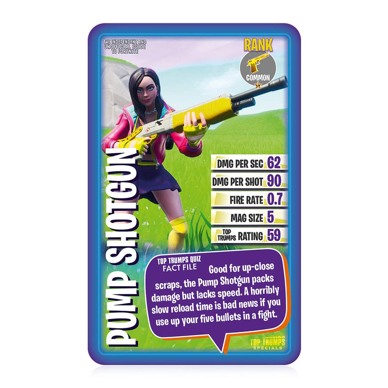 Top Trumps The Independent and Unofficial Guide To Fortnite Specials Card Game, learn facts about weapon grades, fire rate and more, educational gamer gifts and toys for Boys and Girls Aged 6 plus