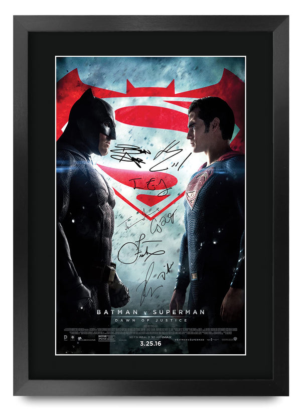 HWC Trading Batman Vs Superman The Cast Ben Affleck Henry Cavill Gifts Printed Poster Signed Autograph Picture for Movie Memorabilia Fans - A3 Framed