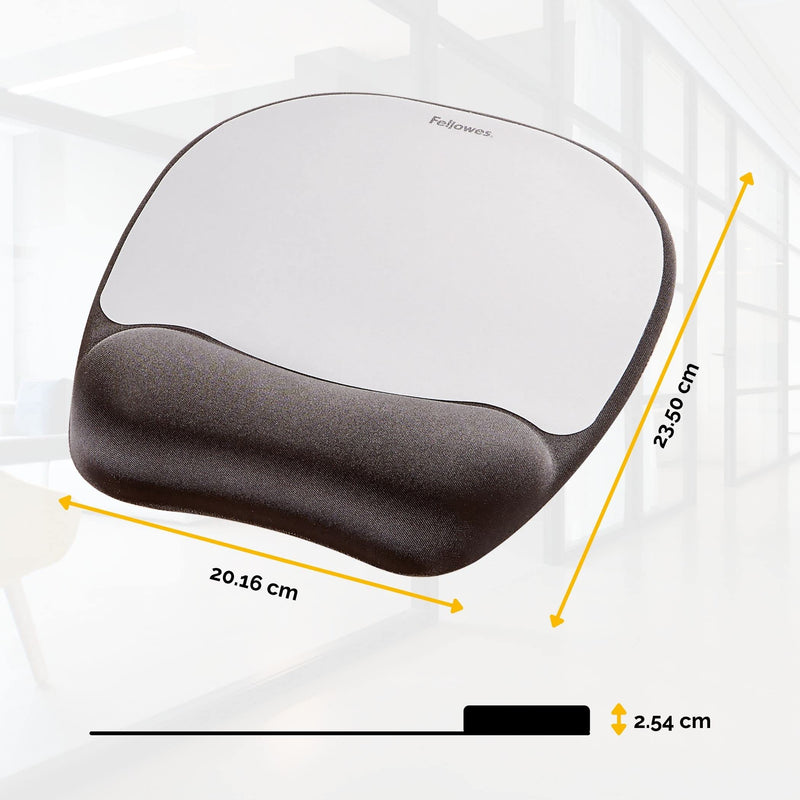 Fellowes Memory Foam Mouse Mat with Wrist Support - Ergonomic Mouse Pad for Computer Laptop - Silver Streak