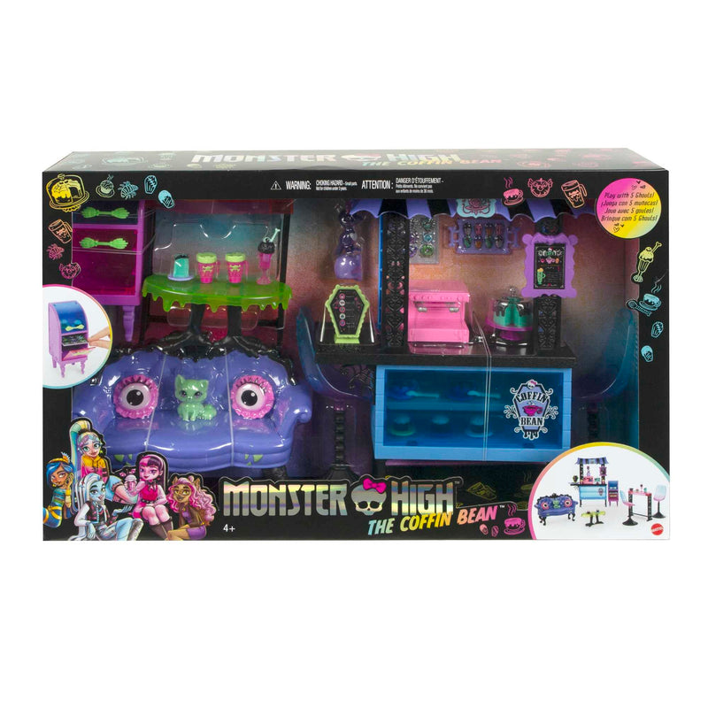 Monster High The Coffin Bean Playset, Café with Two Pets, Spooky Furniture, Pastry Treats and Drinks, Barista Counter, Kids Toys, Gift Set, HMV78