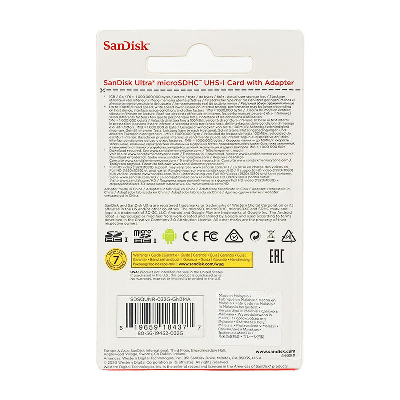 SanDisk Ultra 32 GB microSDHC Class 10 Memory Card up to 48 Mb/s - White/Grey