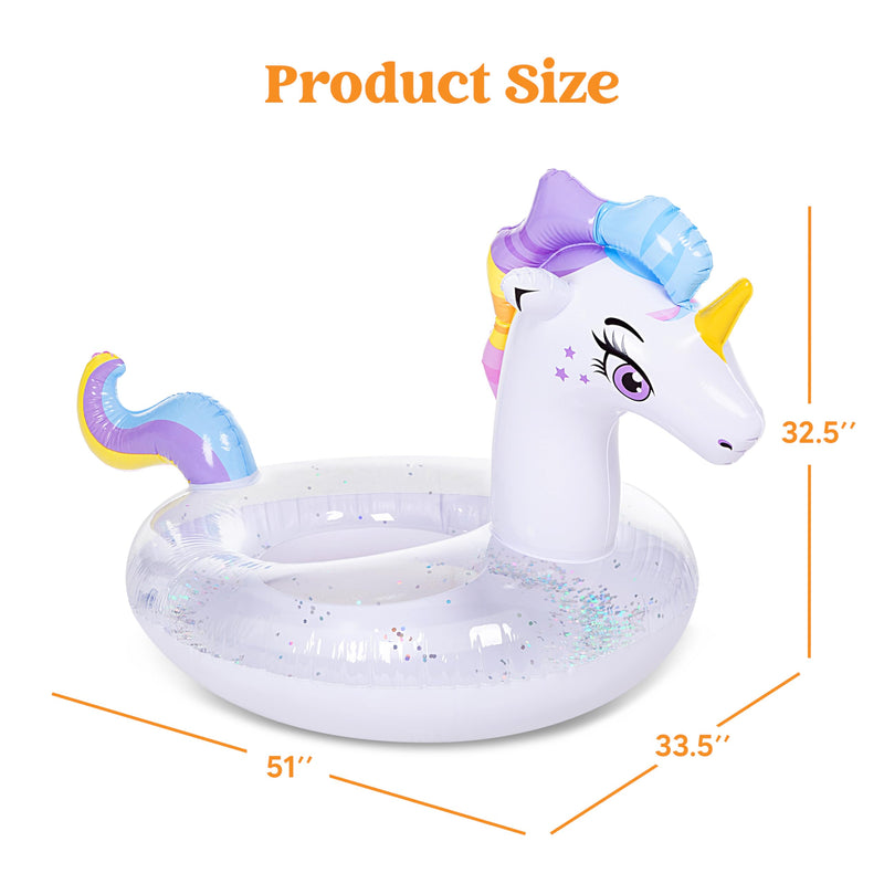 JOYIN Inflatable Unicorn Pool Float with Glitters, Tubes Floating, Fun Beach Floaties, Pool Toys, Summer Party Decorations for Kids (129x85x82 cm)