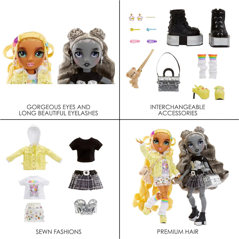 Rainbow High Shadow High Madison Twins 2 Pack - SUNNY & LUNA - Fashion Dolls with Yellow & Grey Designer Mix & Match Outfits with Accessories - Great for Kids 4-12 Years Old