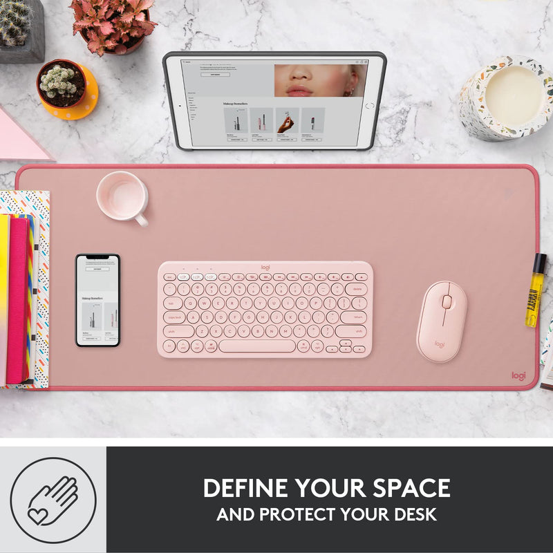 Logitech Desk Mat - Studio Series, Multifunctional Large Desk Pad, Extended Mouse Mat, Office Desk Protector with Anti-slip Base, Spill-resistant Durable Design - Pink
