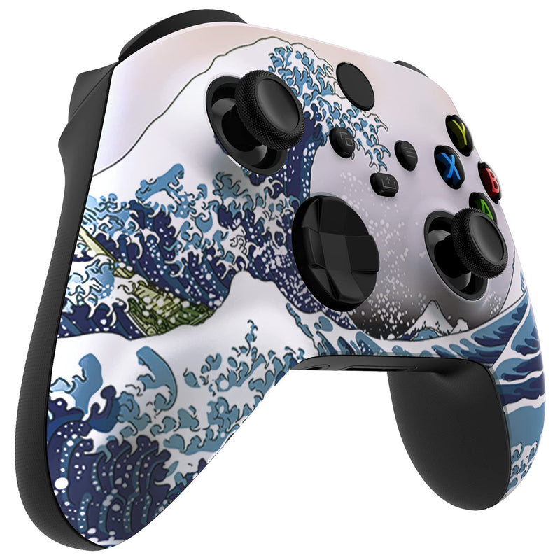 eXtremeRate ASR Version Custom Shell for Xbox Core Wireless Controller - Anti Sticks Rubbing Rings - Replacement Accessories Front Cover Faceplate for Xbox Series X & S Controller - The Great Wave