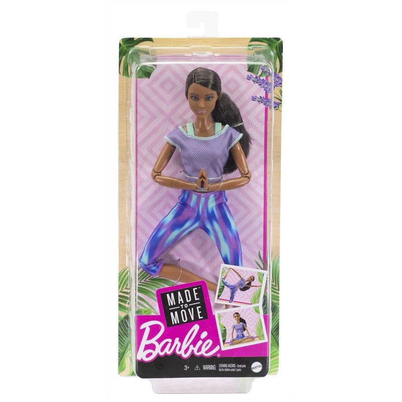 Barbie Made to Move Doll with 22 Flexible Joints & Curly Brunette Ponytail Wearing Athleisure-wear for Kids 3 to 7 Years Old, GXF06