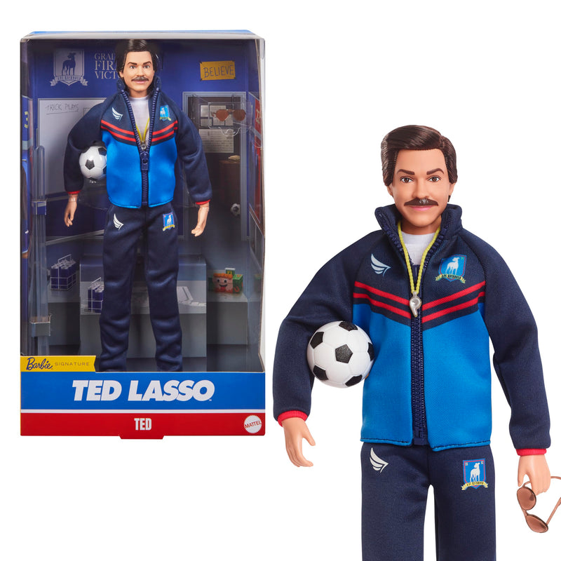 Barbie Signature Doll, Ted Lasso Wearing Iconic Blue AFC Richmond Tracksuit with Aviators, Collectible with Displayable Packaging, HJW91