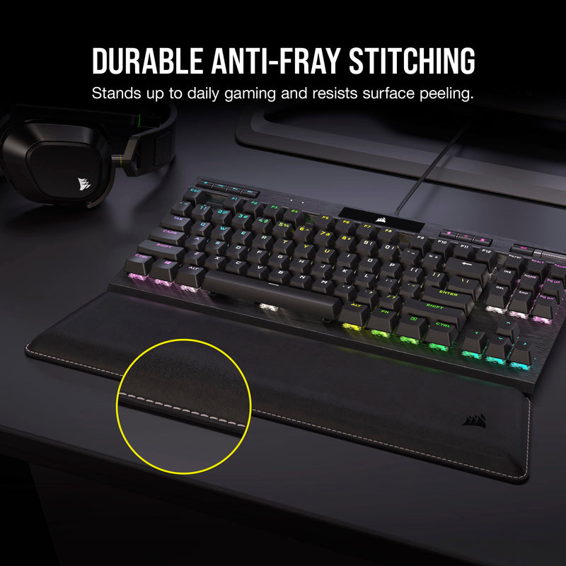 Corsair Cushioned Dual-Layer Palm Rest - Tenkeyless - Plush Memory Foam - Cooling Gel - Anti-Microbial Coating - Durable Anti-Fray Stitching - Black