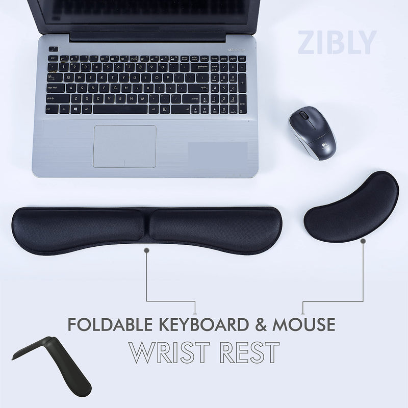 ZIBLY Wrist Rest Keyboard and Mouse Set - Non-Slip Ergonomic Wrist Cushion Support Pad - Easy Typing, Pain Relief – Premium Silky Gel Memory Foam for Work from Home Gaming Computer Laptop