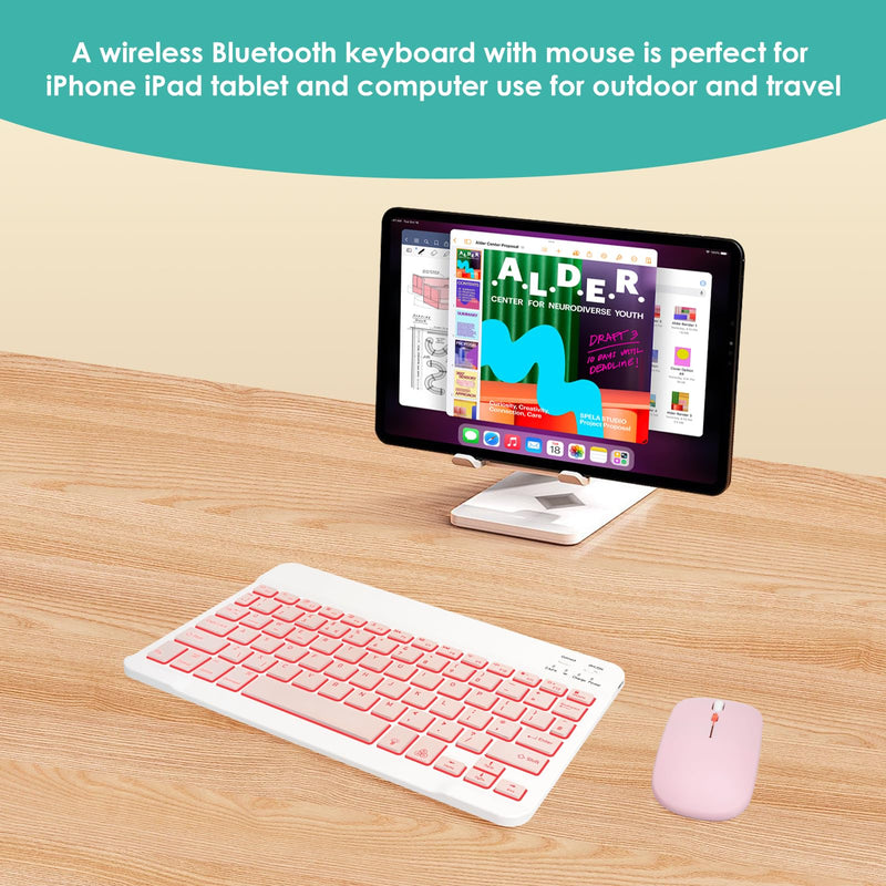 LAMA 7 Colors Backlit Wireless Keyboard and Mouse, Rechargeable Ultra Slim Universal Tablet Keyboard, Portable Bluetooth Keyboard for iPad/Tablet/iOS/Android/Windows/Laptop/Desktop Computer/Phone, PK