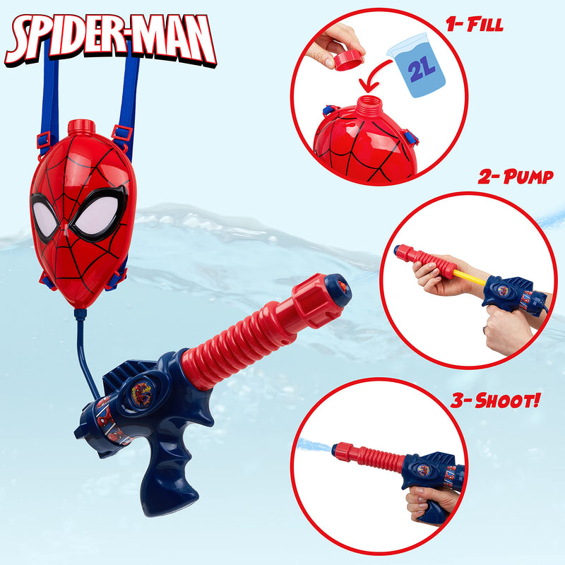 Marvel Water Gun Backpack Spiderman Toys Marvel Gifts for Boys (Red/Blue Spiderman)