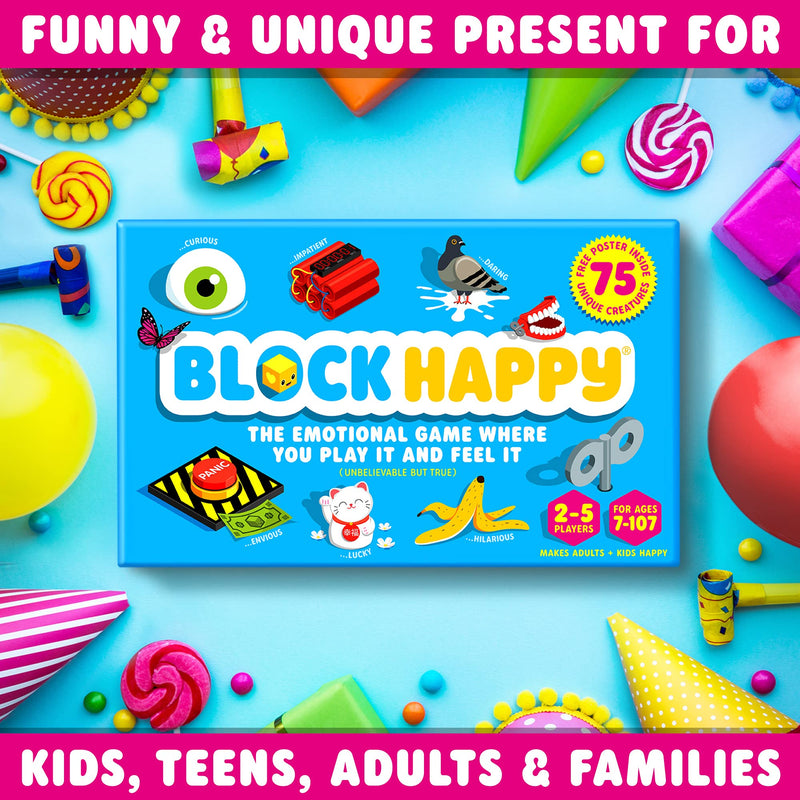 Block Happy - Award Winning Funny Kids Family Board Game, Play With Your Emotions, Children, Teens, Adults, Best Family Card Games, 6+ Years