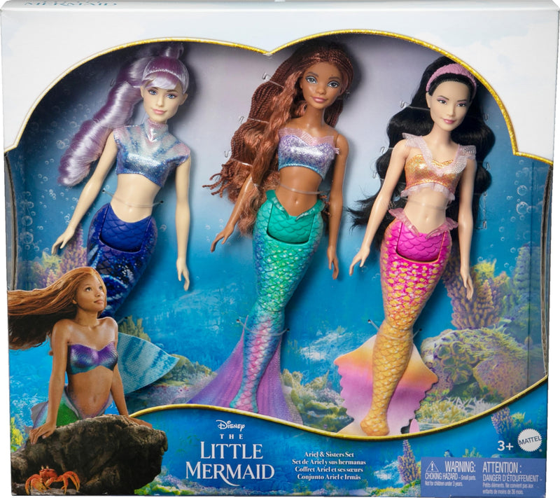 Mattel Disney The Little Mermaid Ariel Sisters Doll Set with 3 Fashion Mermaid Dolls, Includes Mala, Karina, and Ariel, HND29