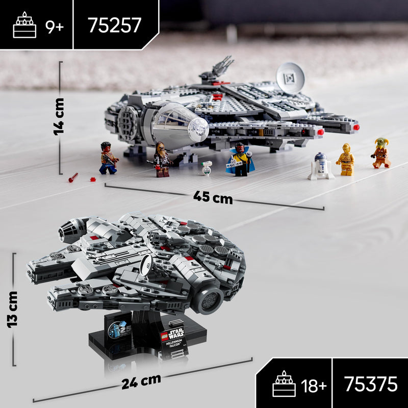 LEGO Star Wars Millenium Falcon 25th Anniversary Set for Adults, Collectible A New Hope Starship Vehicle Model Kit, Home or Office Décor, Birthday Gifts for Men, Women and Fans 75375